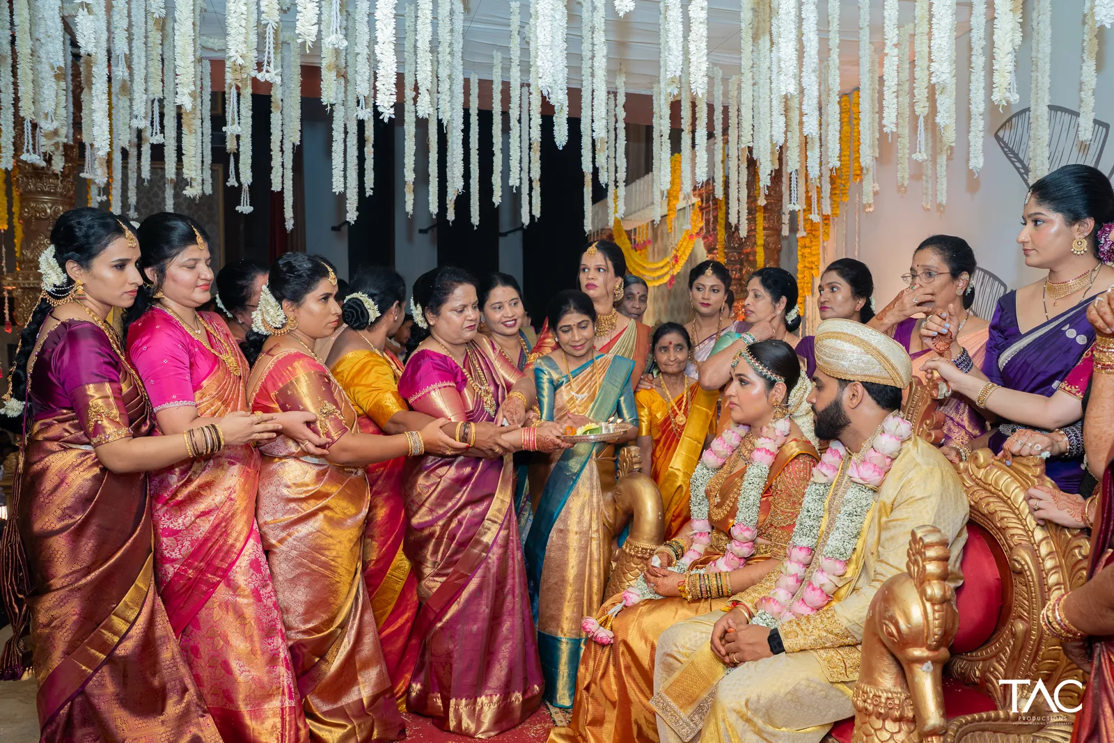 Wedding ritual surrounded by family in Kanjeevaram silks, UVA Meridian Bay Resort, Kundapura
