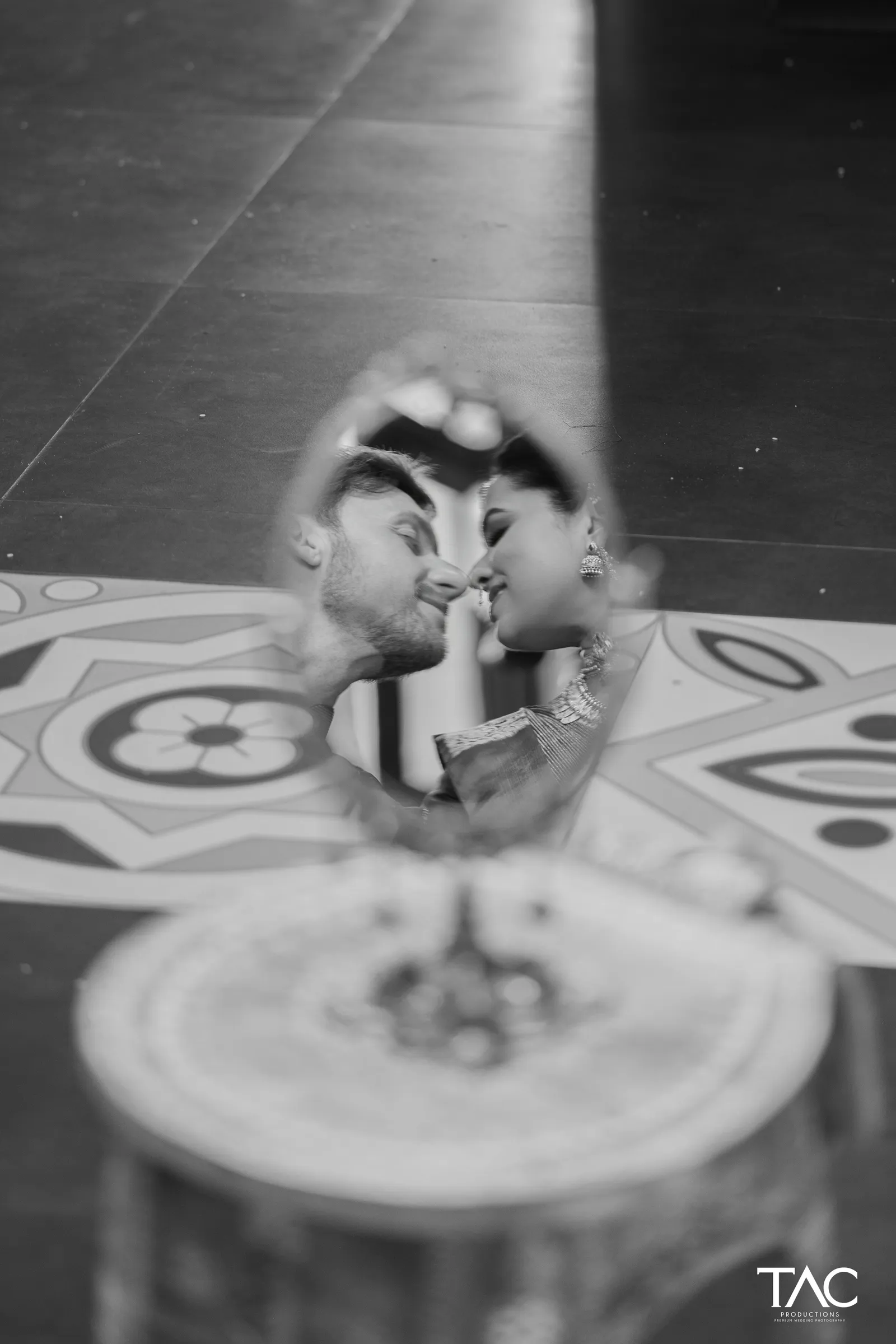 Black and white reflection portrait of the couple, Manthan Beach Resort, Kaup, Udupi